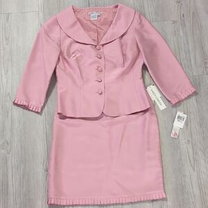 NWT Silk Suit Set Skirt Jacket Light Pink Spring Easter Ruffle Size 6 Maggy Lond